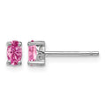 Sterling Silver Rhodium-plated 5x3mm Oval Cr. Pink Sapphire Post Earrings