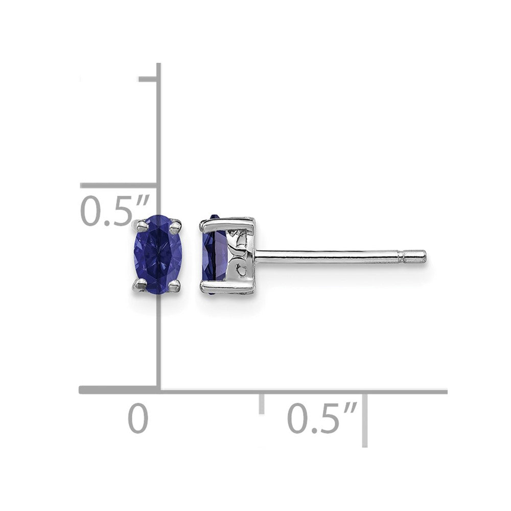 Sterling Silver Rhodium-plated 5x3mm Oval Created Sapphire Post Earrings