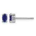 Sterling Silver Rhodium-plated 5x3mm Oval Created Sapphire Post Earrings