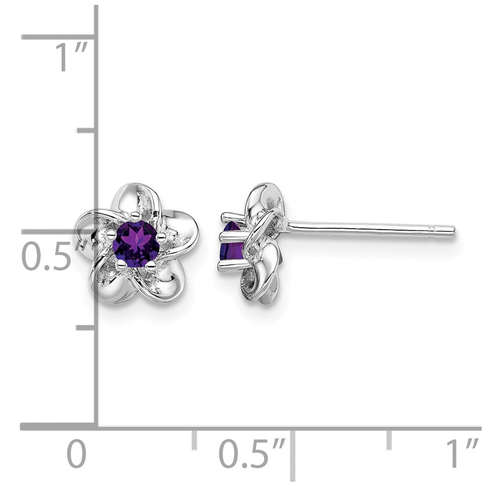 Sterling Silver Rhodium-plated Floral Amethyst Post Earrings