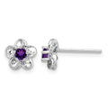 Sterling Silver Rhodium-plated Floral Amethyst Post Earrings