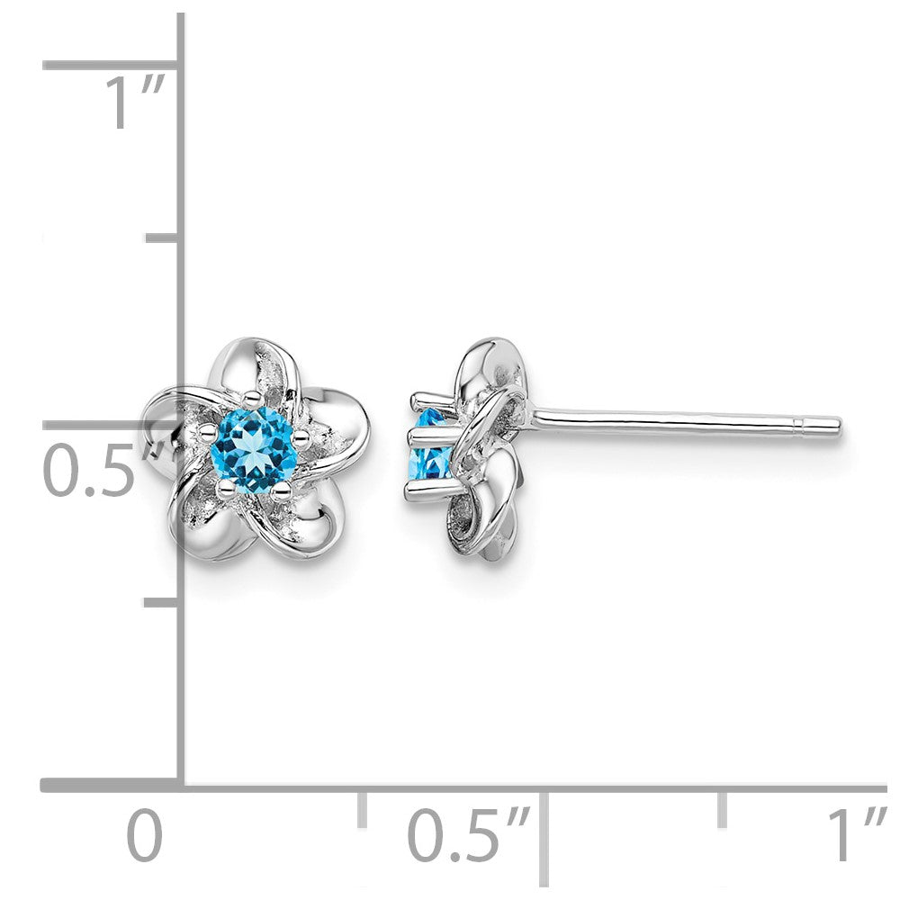 Sterling Silver Rhodium-plated Floral Blue Topaz Post Earrings