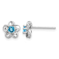 Sterling Silver Rhodium-plated Floral Blue Topaz Post Earrings