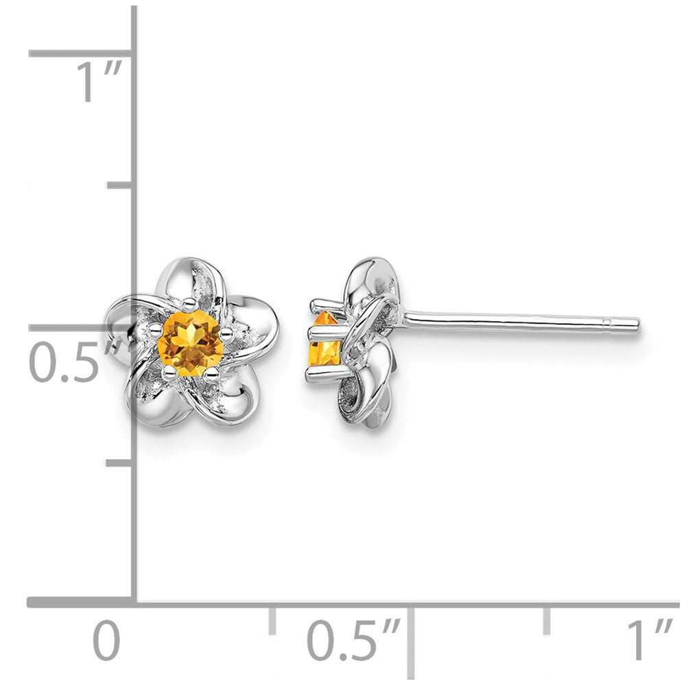 Sterling Silver Rhodium-plated Floral Citrine Post Earrings