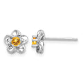 Sterling Silver Rhodium-plated Floral Citrine Post Earrings