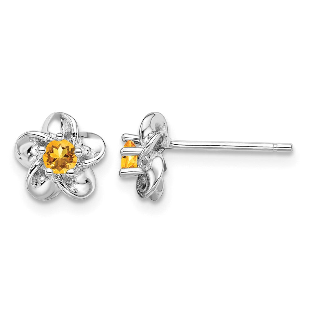 Sterling Silver Rhodium-plated Floral Citrine Post Earrings