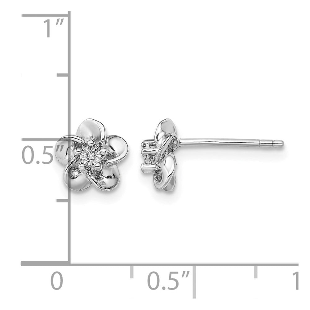 Sterling Silver Rhodium-plated Floral Diamond Post Earrings
