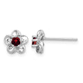 Sterling Silver Rhodium-plated Floral Garnet Post Earrings