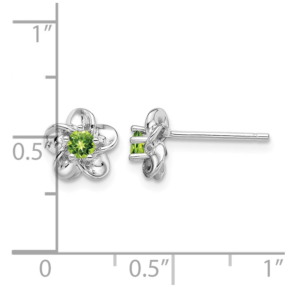 Sterling Silver Rhodium-plated Floral Peridot Post Earrings