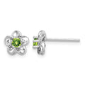 Sterling Silver Rhodium-plated Floral Peridot Post Earrings