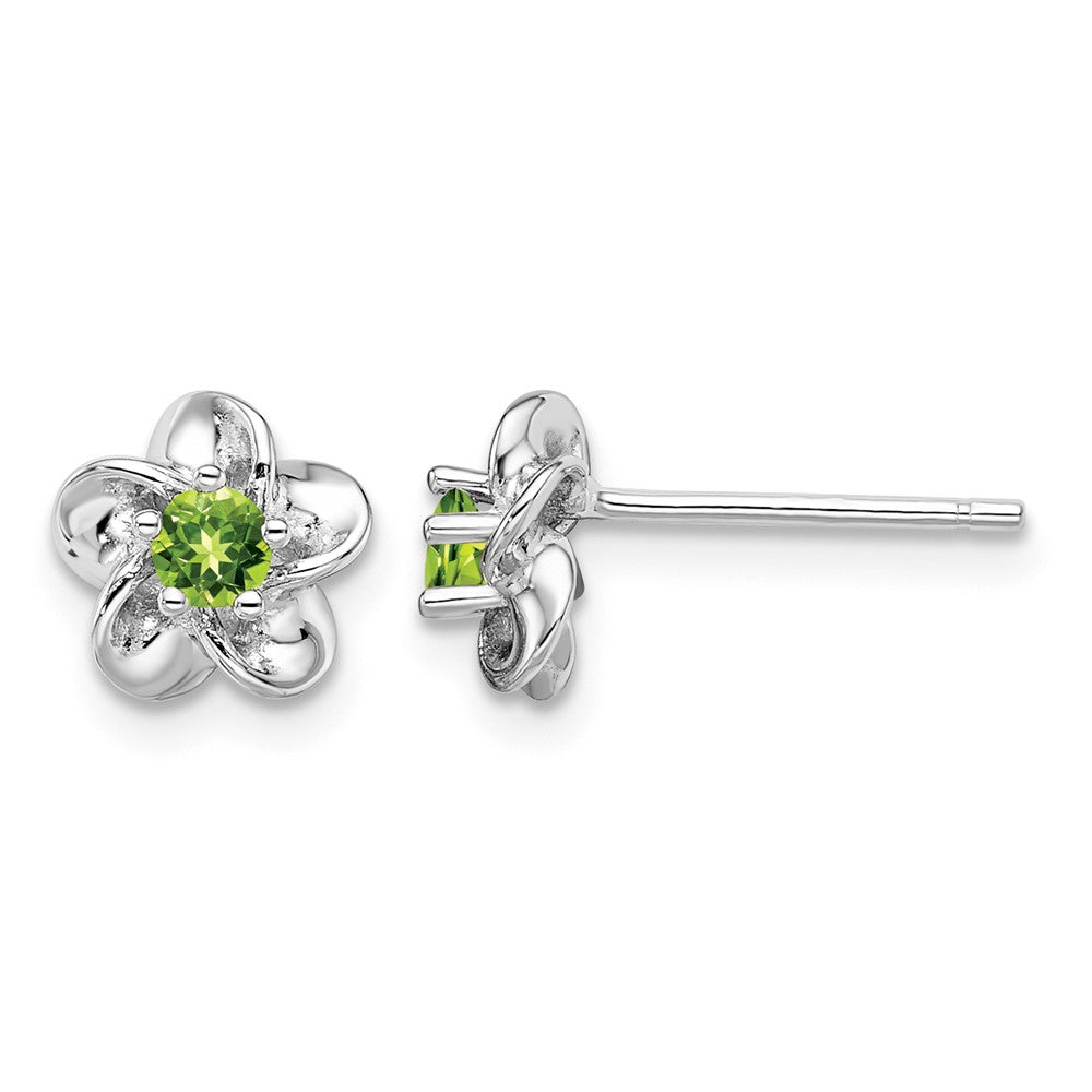 Sterling Silver Rhodium-plated Floral Peridot Post Earrings
