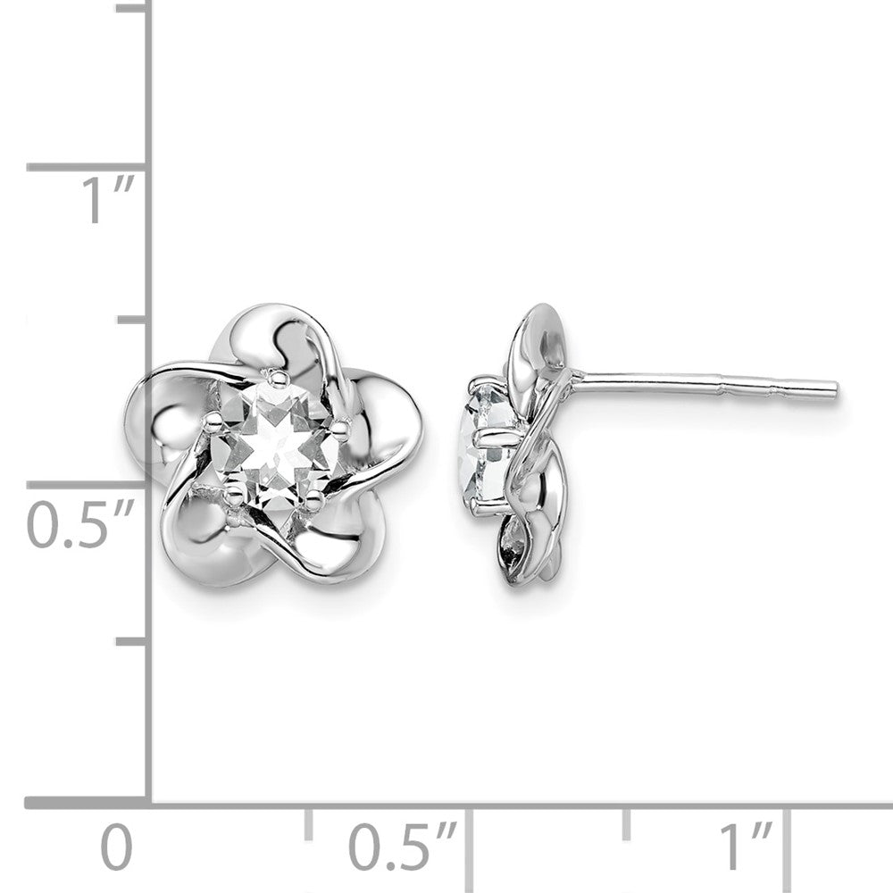 Sterling Silver Rhodium-plated Floral White Topaz Post Earrings