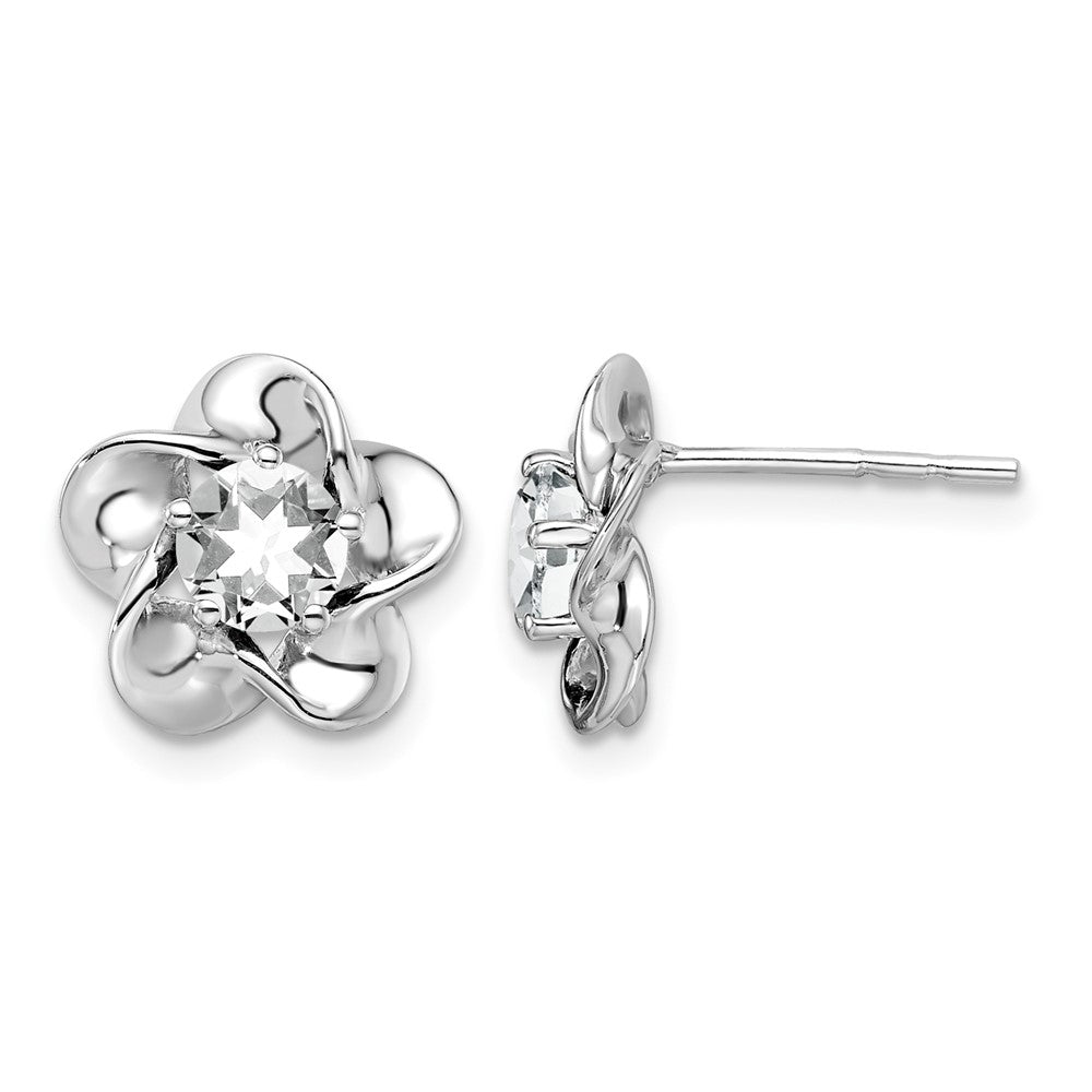 Sterling Silver Rhodium-plated Floral White Topaz Post Earrings