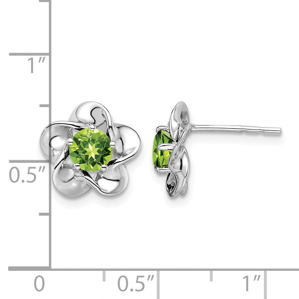 Sterling Silver Rhodium-plated Floral Peridot Post Earrings