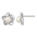 Sterling Silver Rhodium-plated Floral FWC Pearl Post Earrings