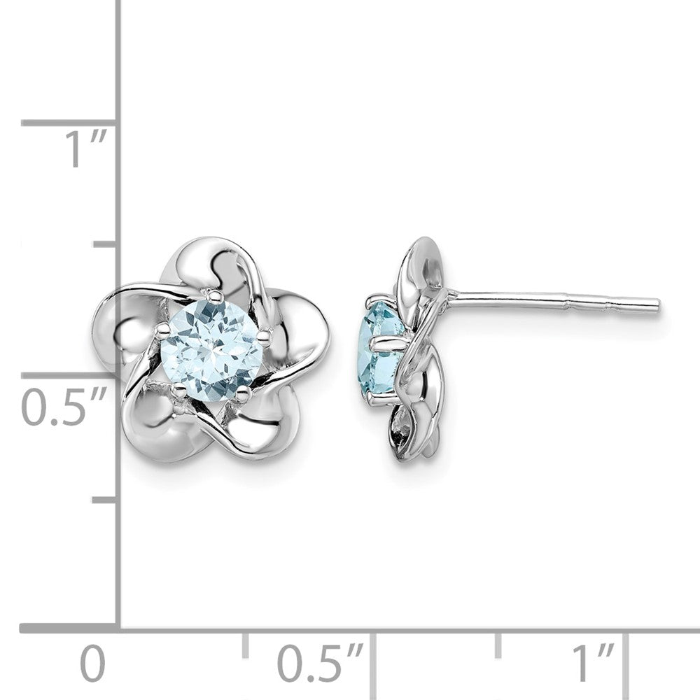 Sterling Silver Rhodium-plated Floral Aquamarine Post Earrings