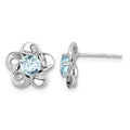 Sterling Silver Rhodium-plated Floral Aquamarine Post Earrings