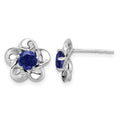 Sterling Silver Rhodium-plated Floral Created Sapphire Post Earrings