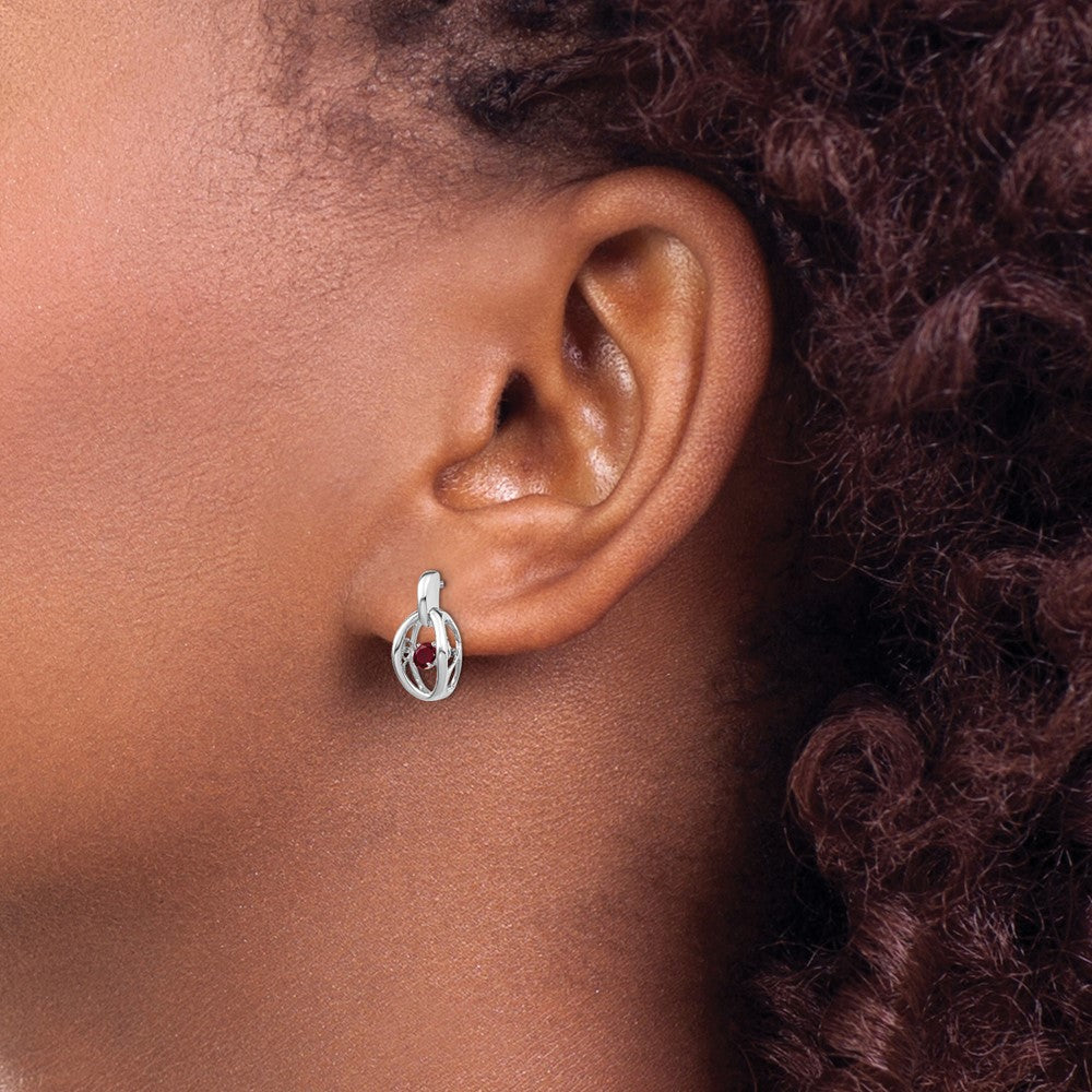 Sterling Silver Rhodium Created Ruby Birthstone Vibrant Earrings