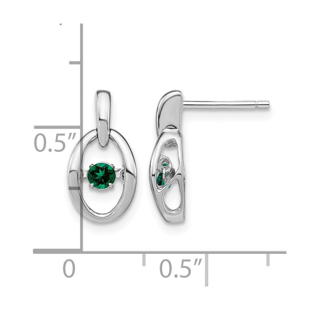Sterling Silver Rhodium Created Emerald Birthstone Vibrant Earrings