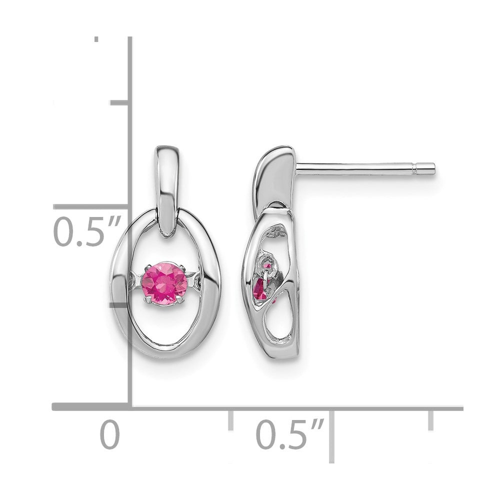 Sterling Silver Rhodium Pink CZ Birthstone Vibrant Earrings