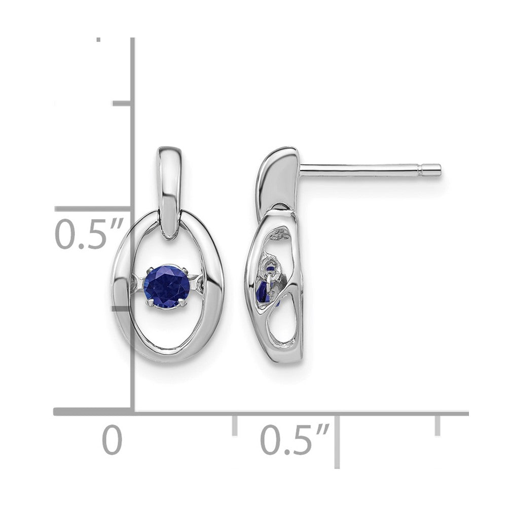 Sterling Silver Rhodium Created Blue Sapphire Birthstone Vibrant Earrings