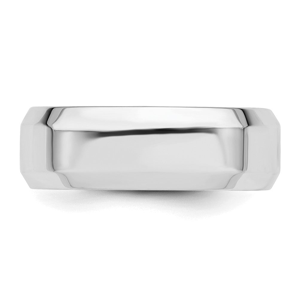 Sterling Silver Rhodium-plated 7mm Bevel Edge Band