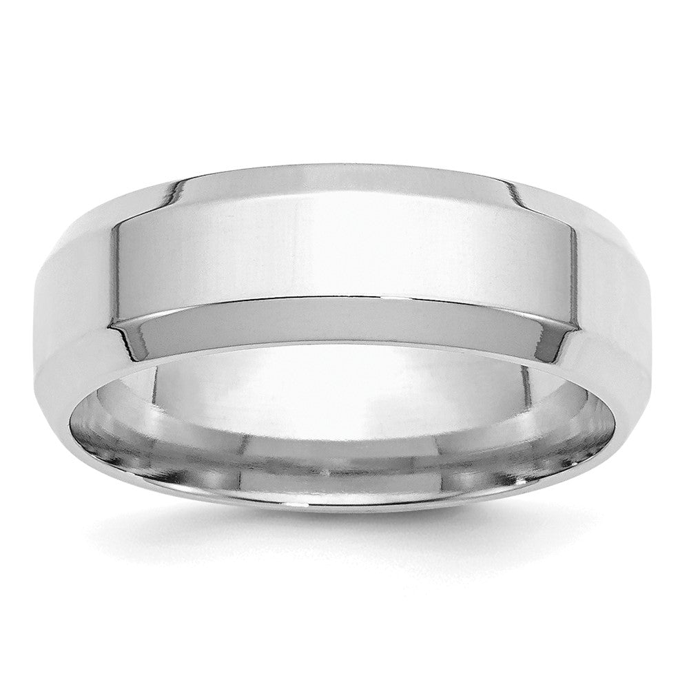 Sterling Silver Rhodium-plated 7mm Bevel Edge Band