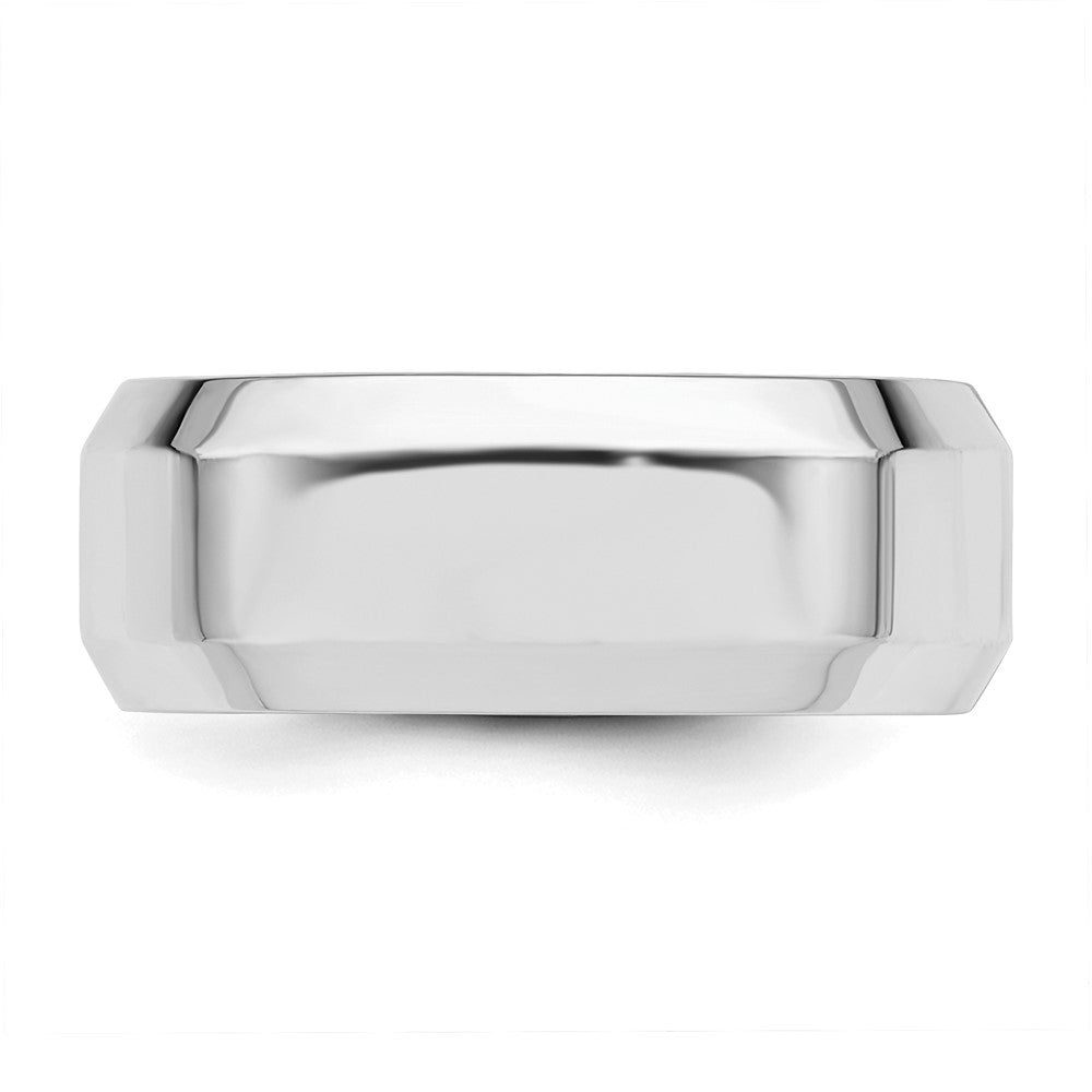 Sterling Silver Rhodium-plated 8mm Bevel Edge Band