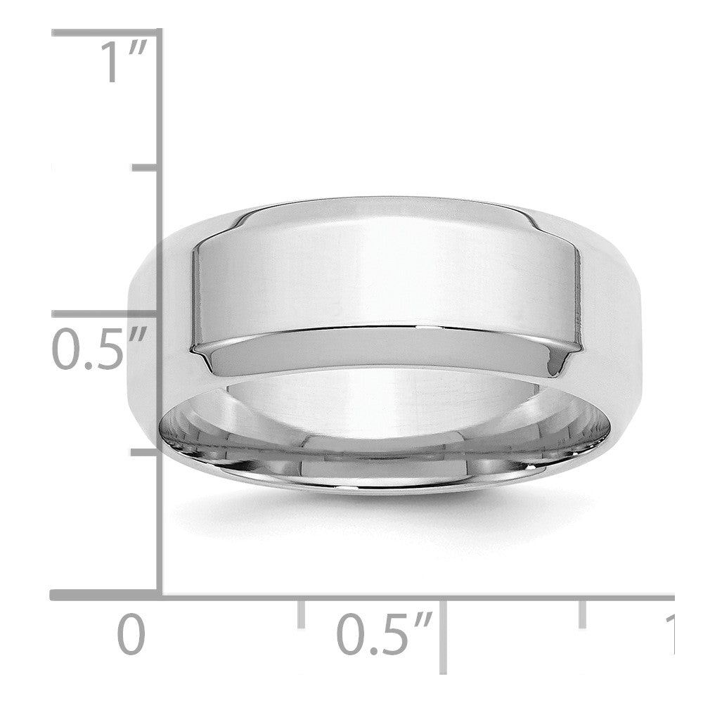 Sterling Silver Rhodium-plated 8mm Bevel Edge Band