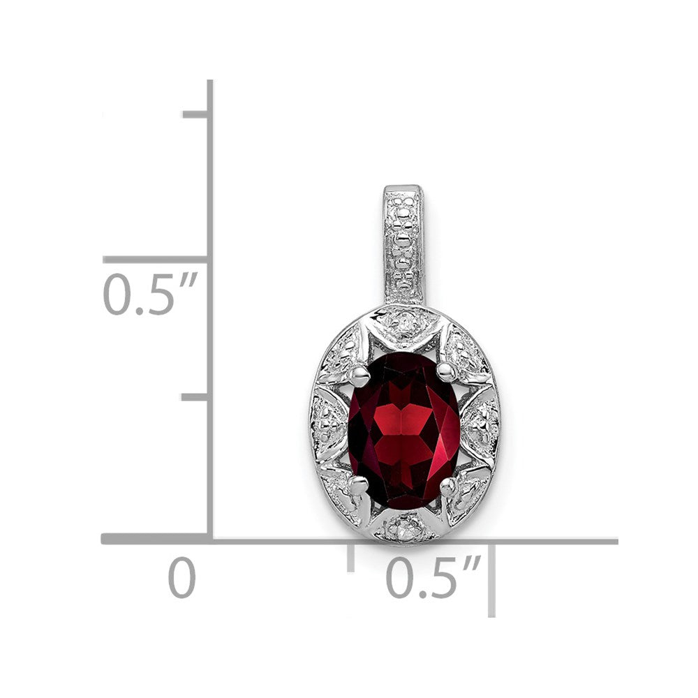 Sterling Silver Rhodium-plated Diam. & Garnet Pendant