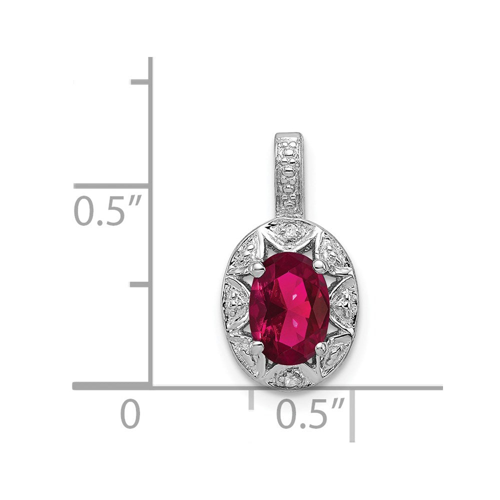 Sterling Silver Rhodium-plated Diam. & Created Ruby Pendant