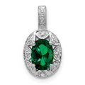 Sterling Silver Rhodium-plated Diam. & Created Emerald Pendant