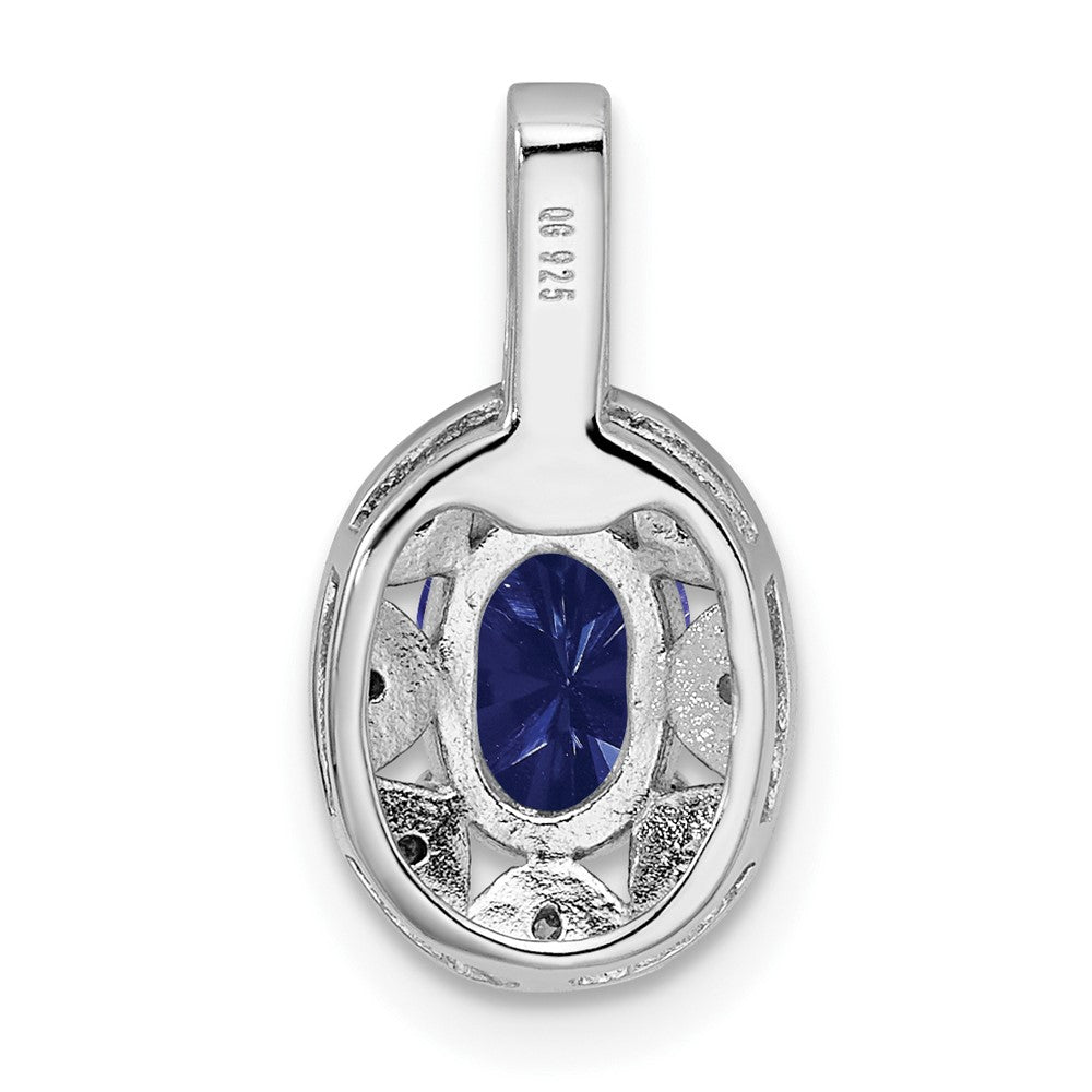 Sterling Silver Rhodium-plated Diam. & Created Sapphire Pendant