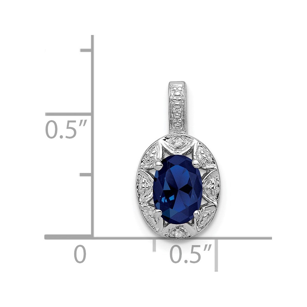 Sterling Silver Rhodium-plated Diam. & Created Sapphire Pendant