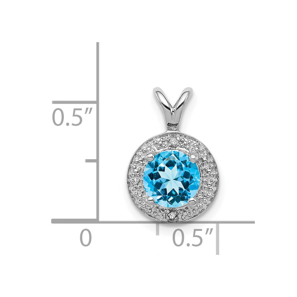 Sterling Silver Rhodium-plated Diam. & Blue Topaz Pendant