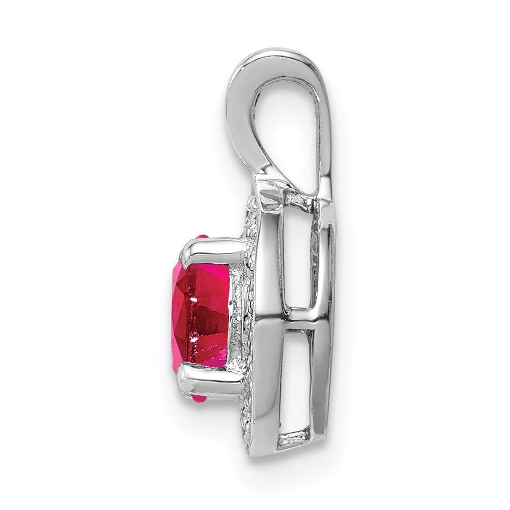 Sterling Silver Rhodium-plated Diam and Created Ruby Pendant