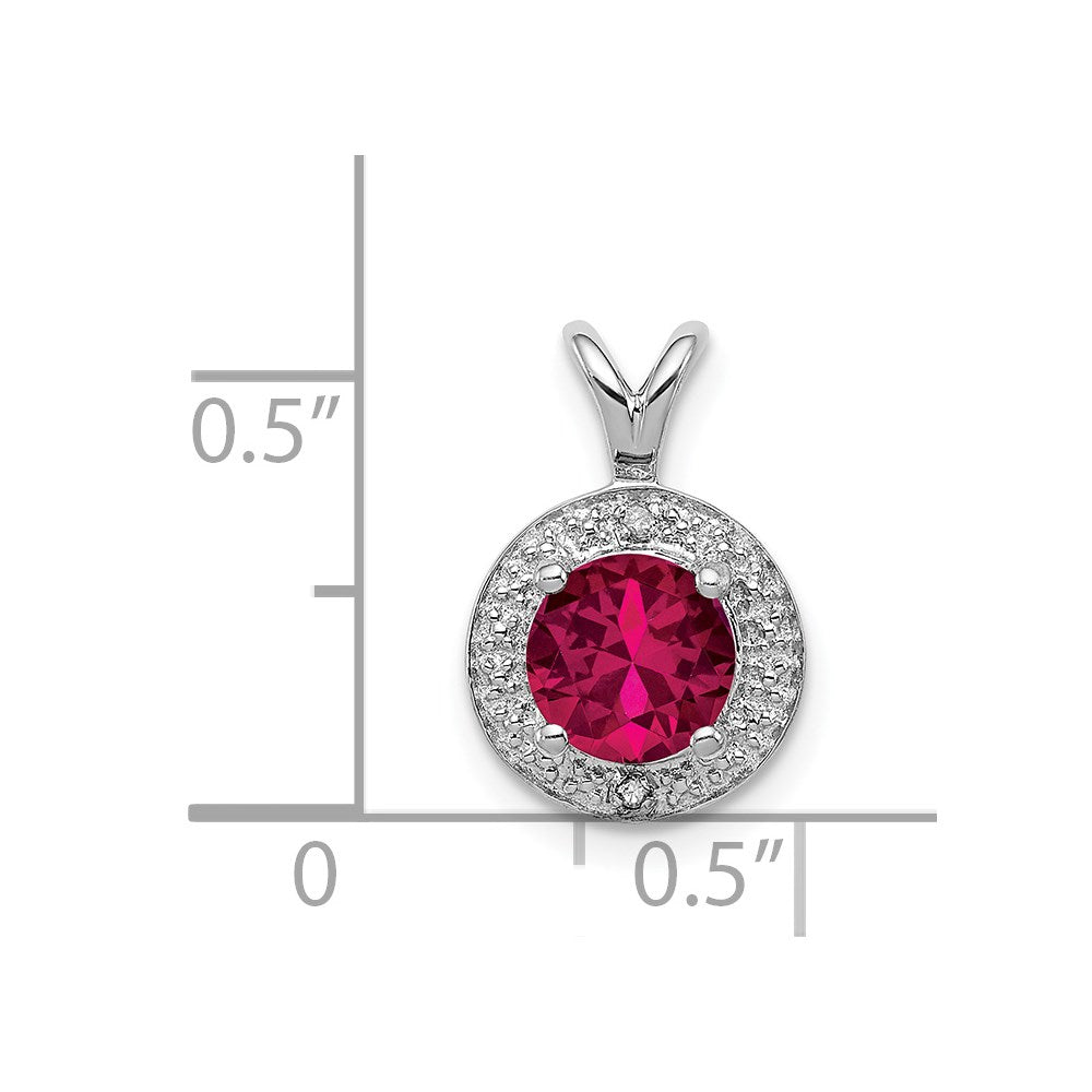 Sterling Silver Rhodium-plated Diam and Created Ruby Pendant