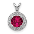 Sterling Silver Rhodium-plated Diam and Created Ruby Pendant