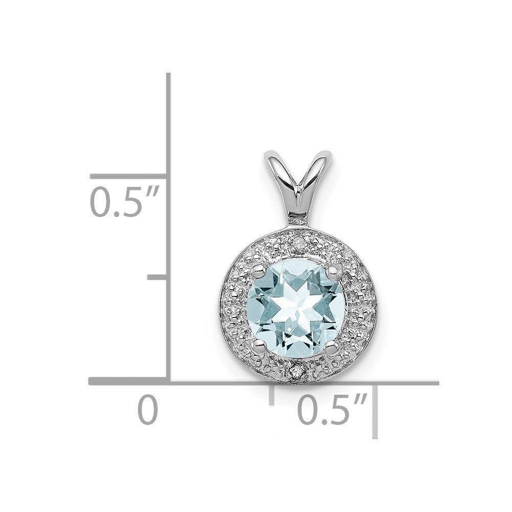 Sterling Silver Rhodium-plated Diam. & Aquamarine Pendant