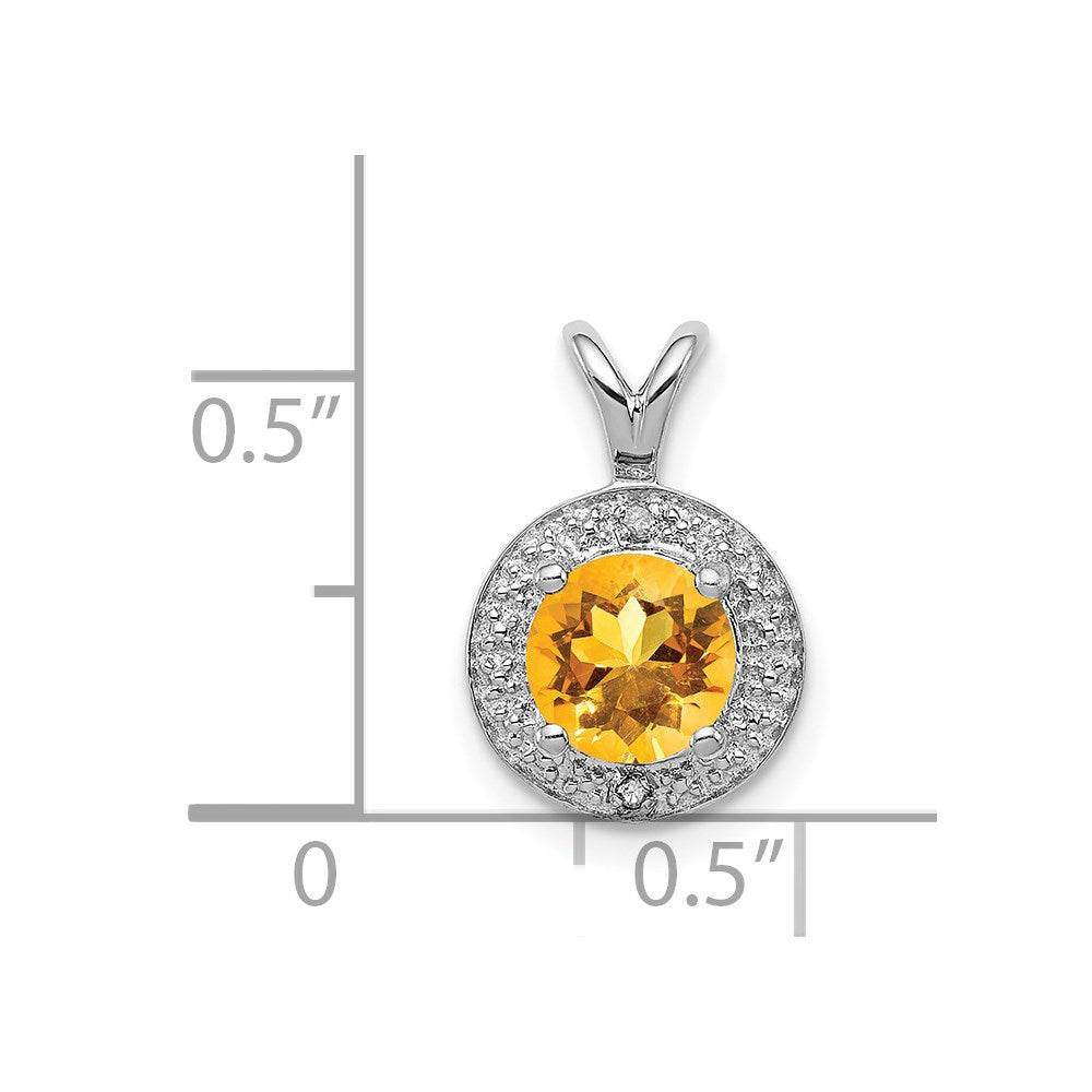 Sterling Silver Rhodium-plated Diam. & Citrine Pendant