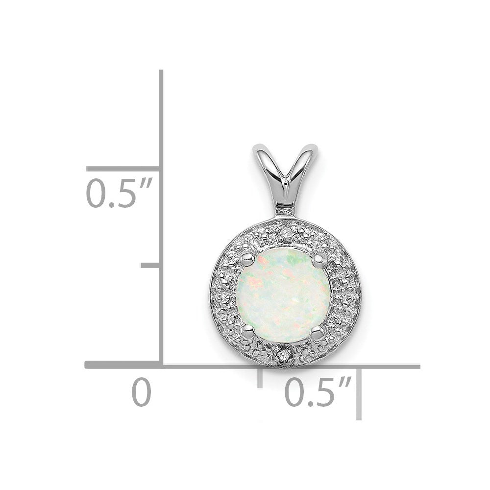 Sterling Silver Rhodium-plated Diam. & Created Opal Pendant