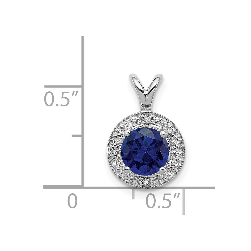 Sterling Silver Rhodium-plated Diam. & Created Sapphire Pendant