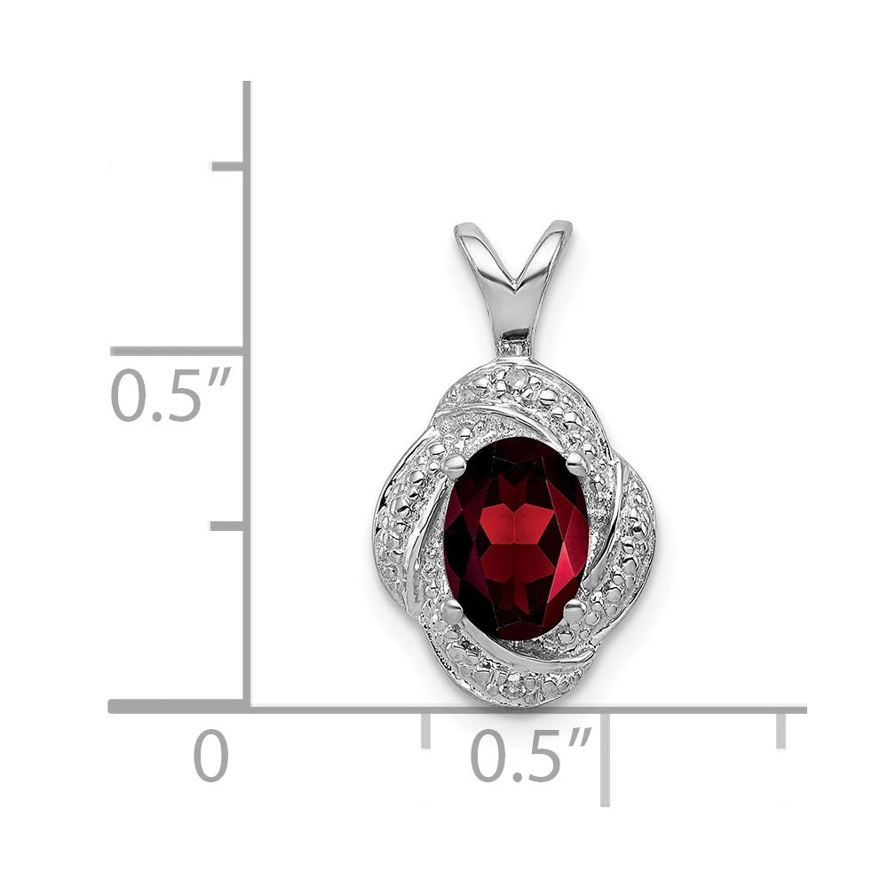 Sterling Silver Rhodium-plated Diam. & Garnet Pendant