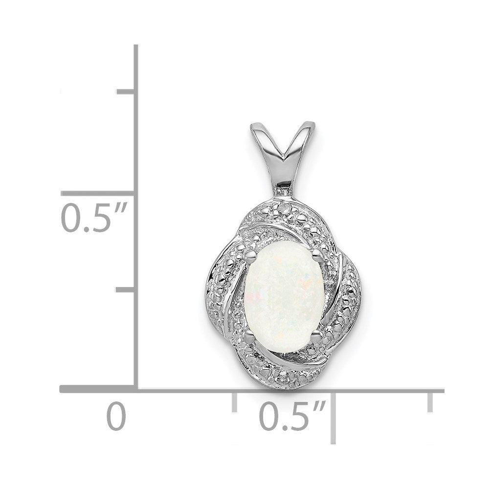 Sterling Silver Rhodium-plated Diam. & Created Opal Pendant