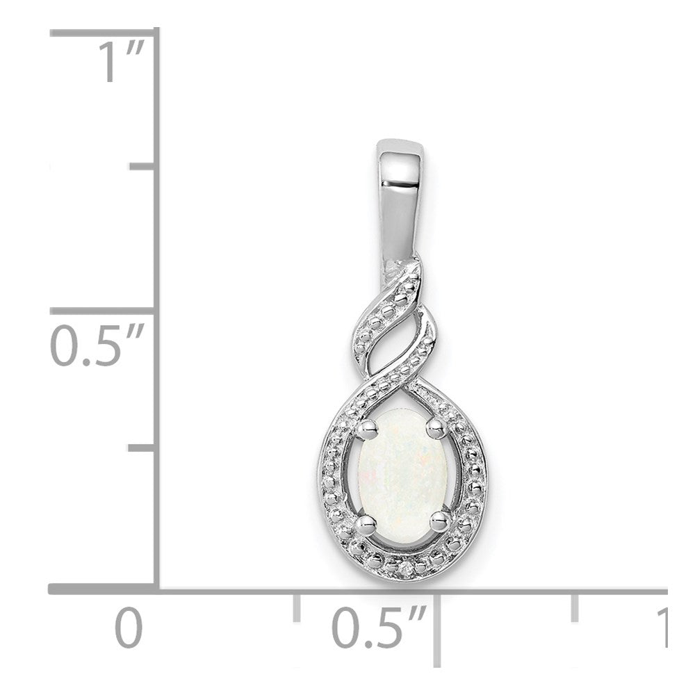 Sterling Silver Rhodium-plated Created Opal & Diam. Pendant