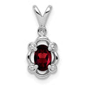 Sterling Silver Rhodium-plated Garnet & Diam. & Diam. Pendant