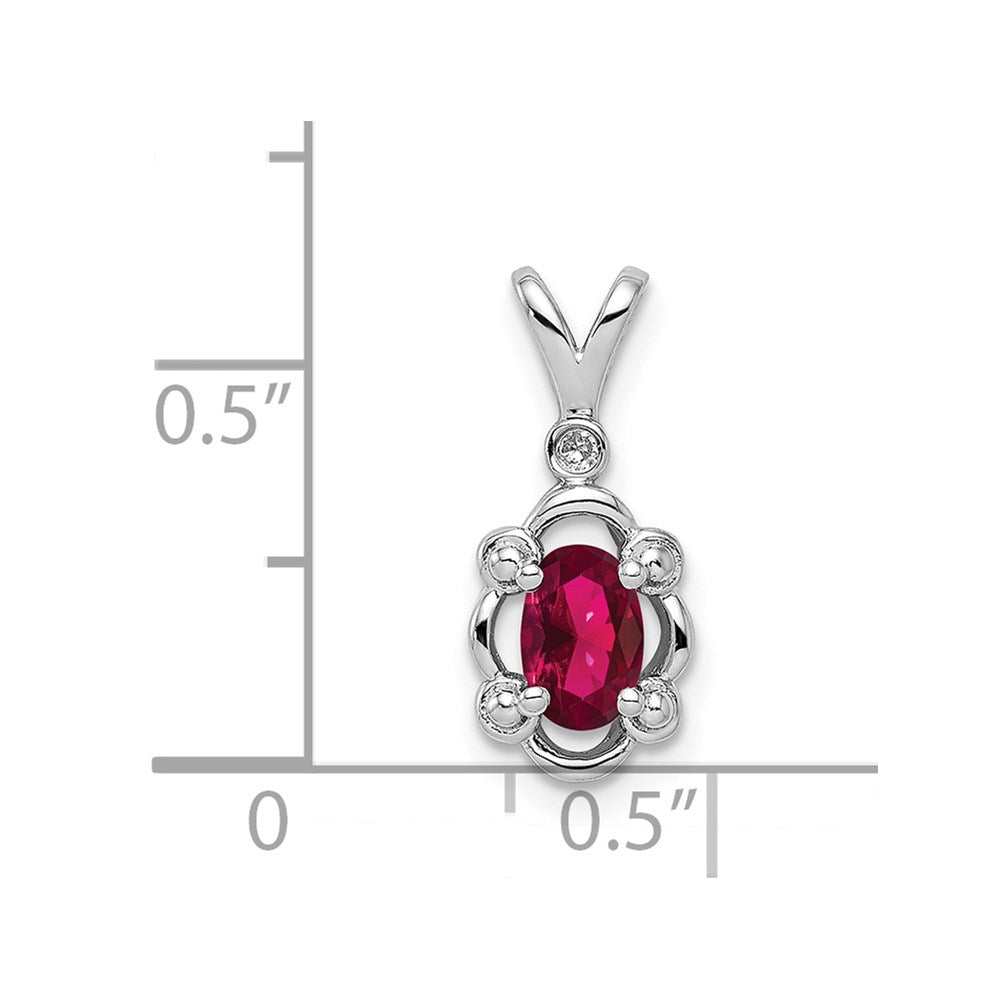 Sterling Silver Rhodium-plated Created Ruby & Diam. Pendant