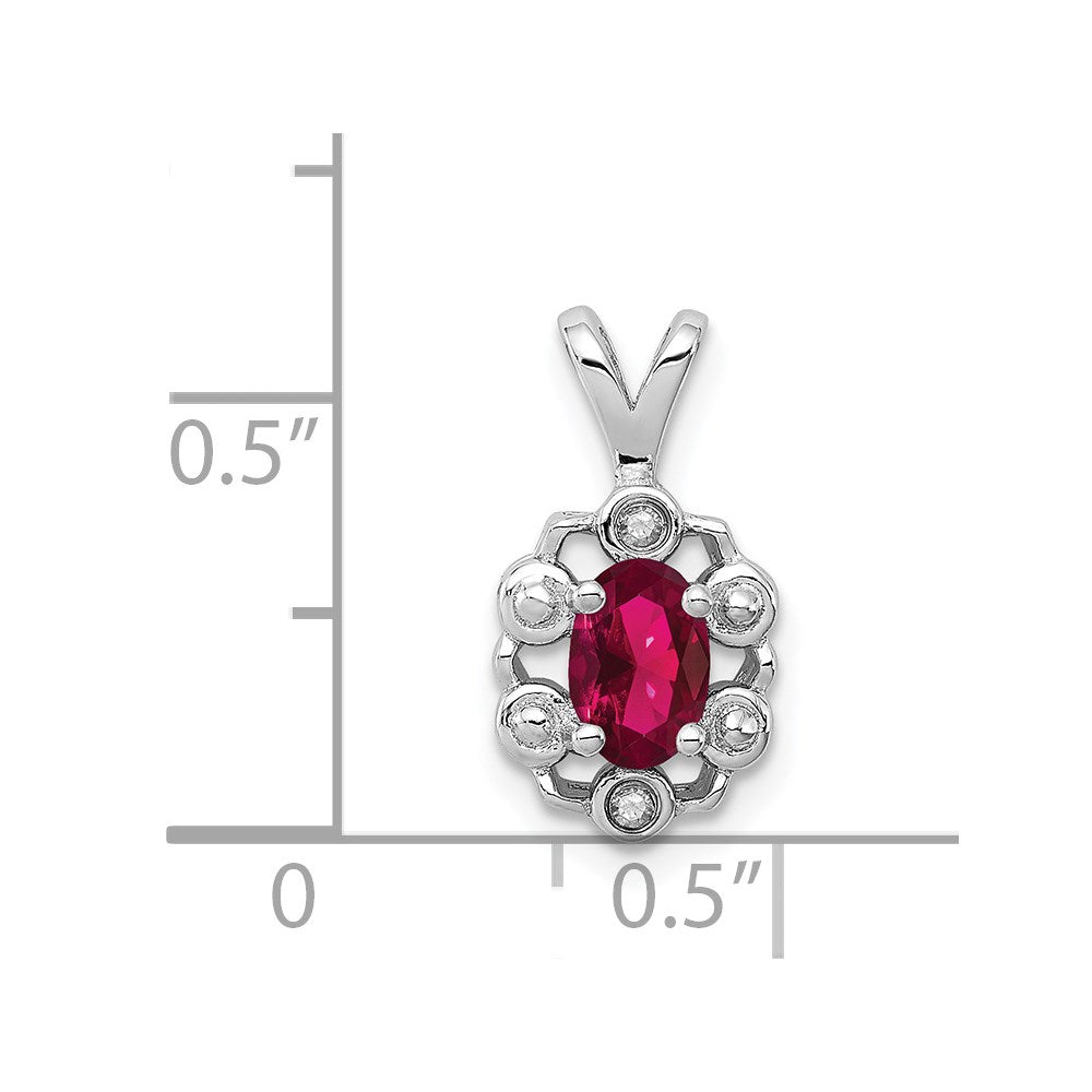 Sterling Silver Rhodium-plated Created Ruby & Diam. Pendant