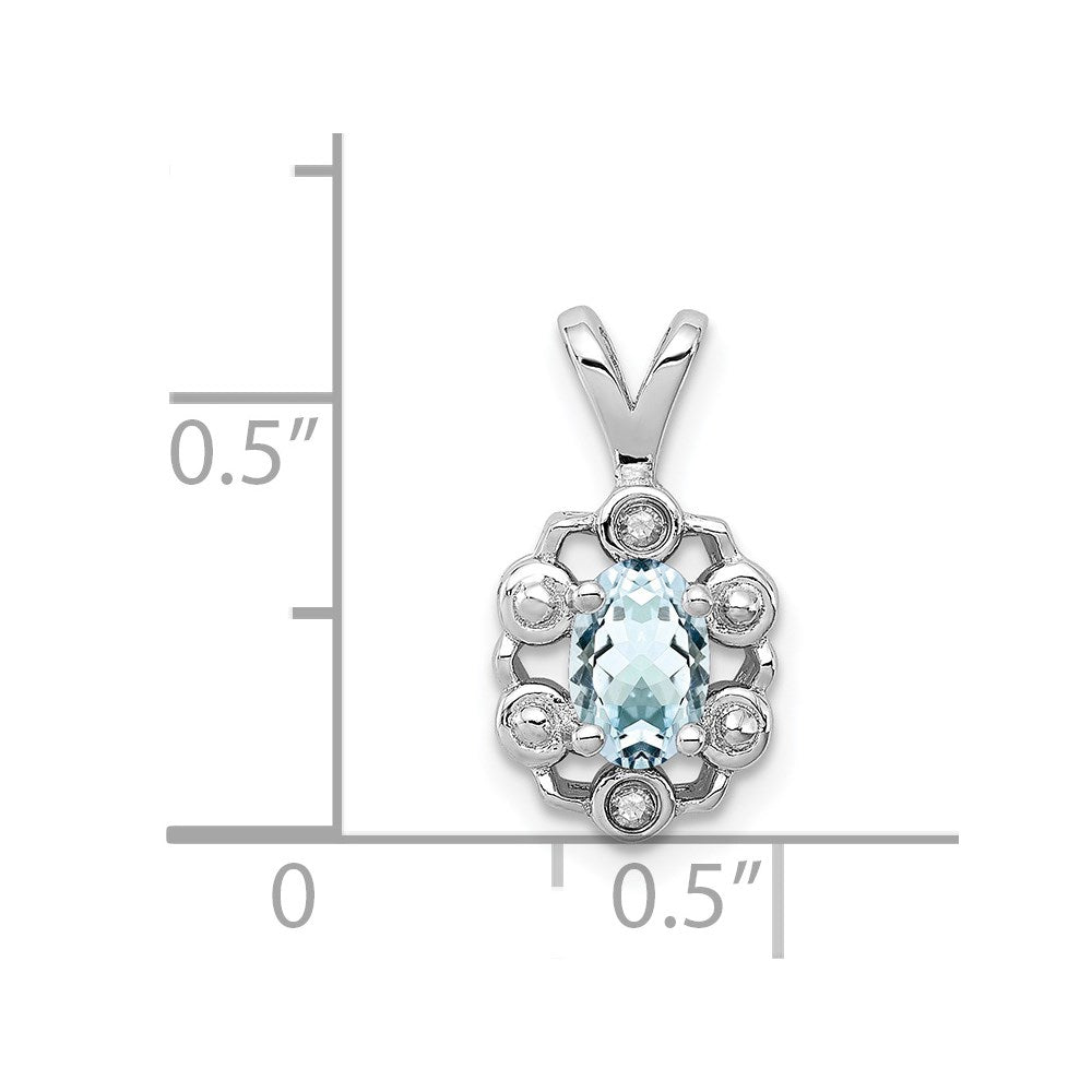 Sterling Silver Rhodium-plated Aquamarine & Diam. Pendant